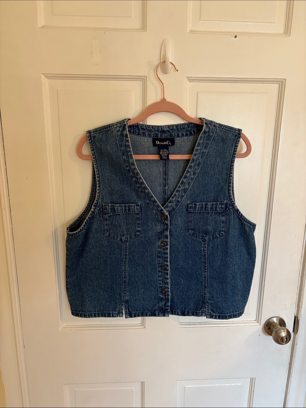 Vintage Denim & Co Vintage-Style Denim Button Vest - Dark Blue Size Large